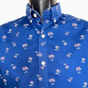 Van Heusen Never Tuck Slim Fit Blue Palm Print Short Sleeve Shirt
